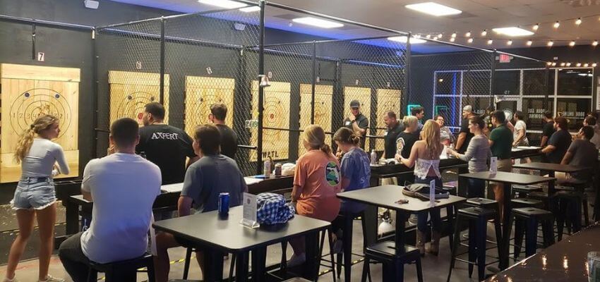 axe throwing bar full of people